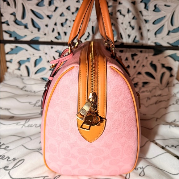 Coach Powder Pink & Tan ROWAN LRG satchel +Matching Corner Zip Wristlet Wallet - Picture 6 of 12